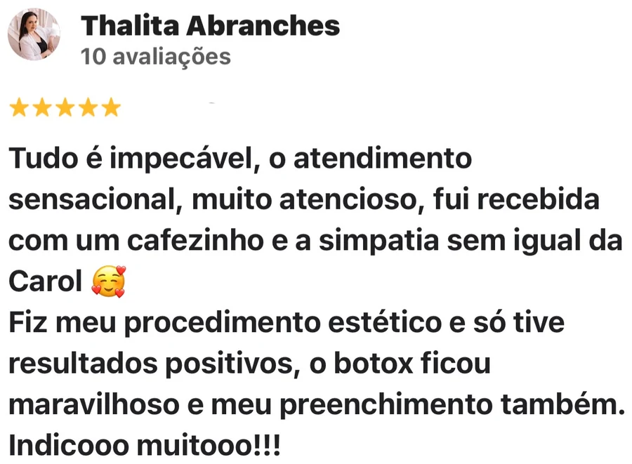 Avaliação de Thalita Abranches no Google: cinco estrelas, atendimento impecável